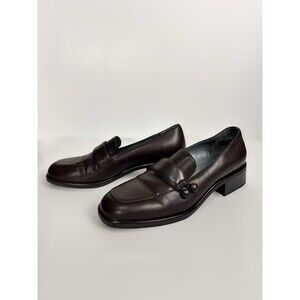 Womens Chunky Pilgrim Loafers Heels 8.5 Brown Y2K Two Button Comfort Shoes